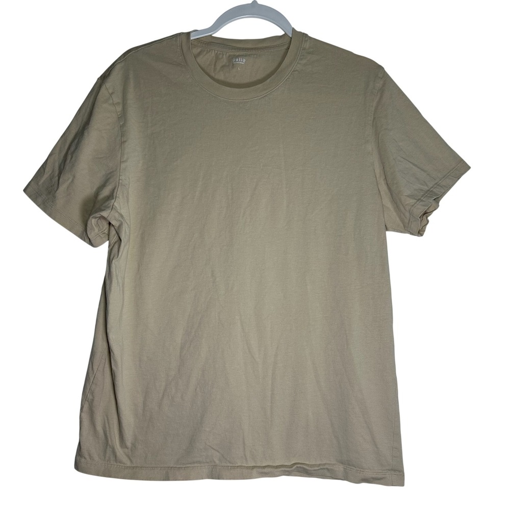 Celio Be Normal Mens Large Short Sleeve Crew Neck T-Shirt Tan Khaki Solid‎ Basic